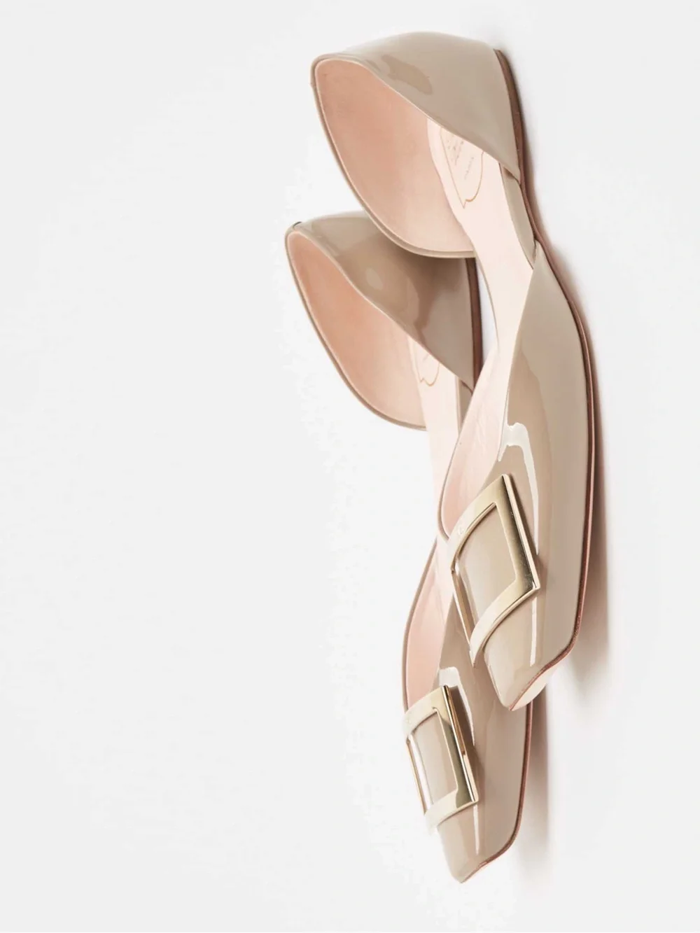Roger Vivier Nude Patent D'Orsay Flats with Gold Buckle 37